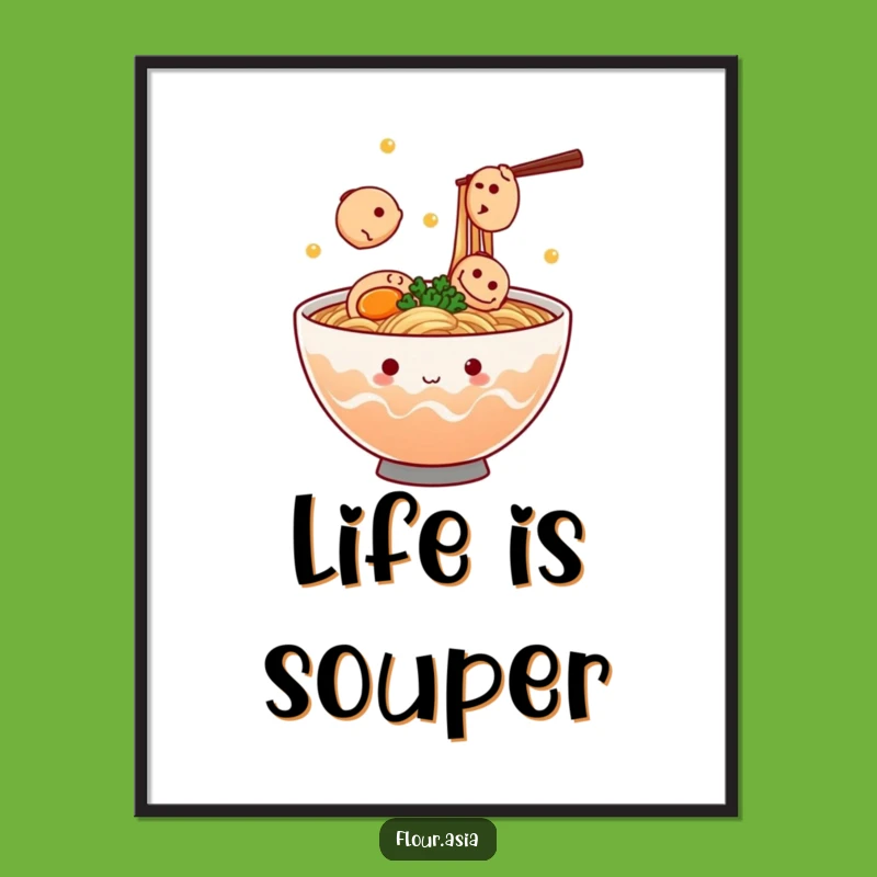 Funny Kawaii Ramen Poster: Juggling Fish Cakes for Whimsical Decor Gift