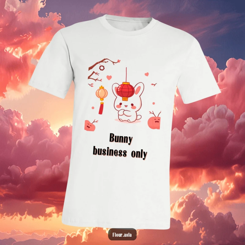 Funny kawaii bao bun character happily hiding behind a red lantern on a t-shirt, a playful funny gift.