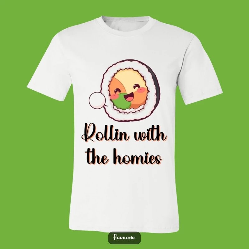 Funny Kawaii Sushi Roll T-Shirt: Playful Rice Ball Bounce for Foodie Gift